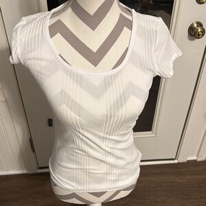 White Ribbed Short Sleeve Top